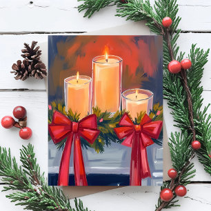 Christmas Candles Garland Watercolor Painting Holiday Postcard