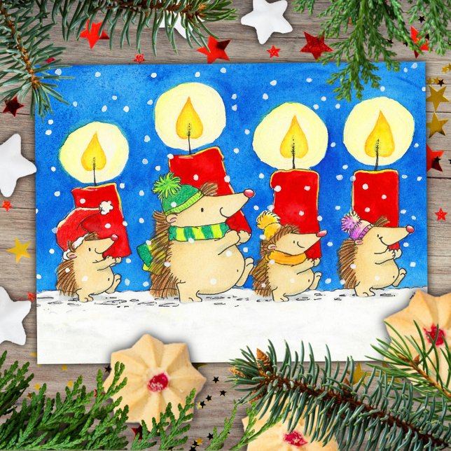 Christmas Candles Hedgehogs  Postcard (Creator Uploaded)