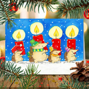 Christmas Candles Hedgheogs Greeting Card