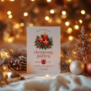 Christmas Candles & Holly Decoration Party Invitation