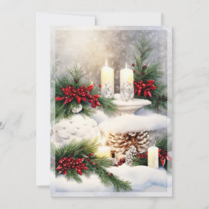 Christmas candles in snow budget  holiday card