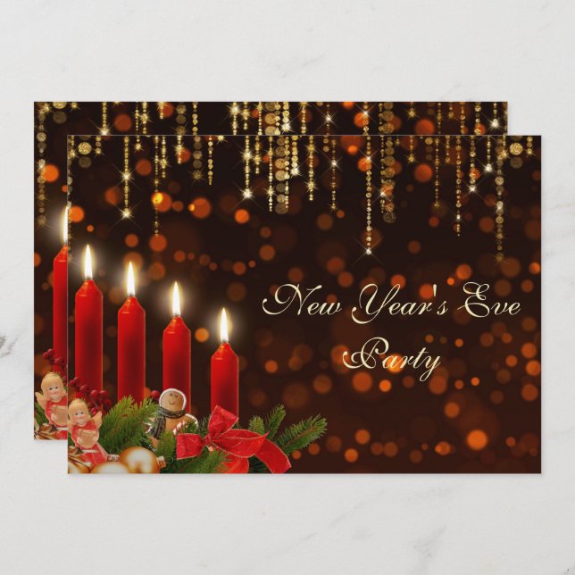 Christmas Candles & Lights New Year's Eve Invitation (Front/Back)