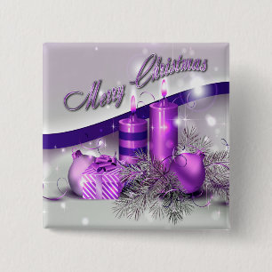 Christmas Candles Purple Sparkle 15 Cm Square Badge