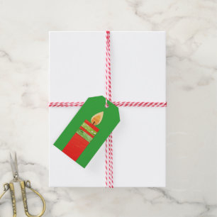 Christmas candles red green gift tag