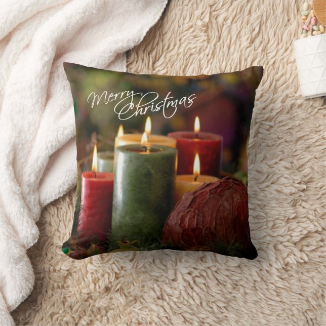 Christmas Candles Throw Pillow (Blanket)