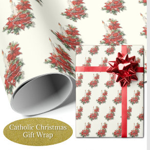 Christmas Candles with Rosary and Poinsettias Wrapping Paper