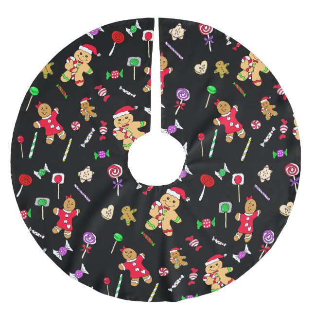 Christmas Candy and Gingerbread Men Brushed Polyester Tree Skirt (Front)