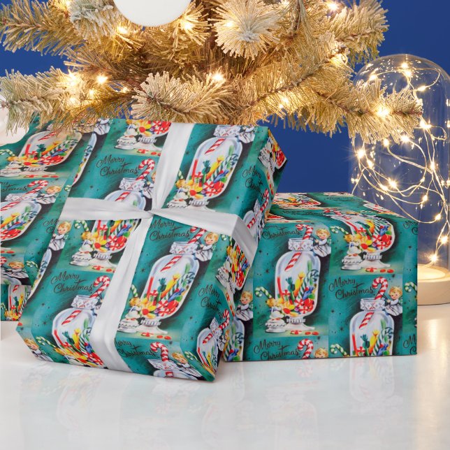 Christmas candy Angels retro vintage party Wrapping Paper (Holidays)