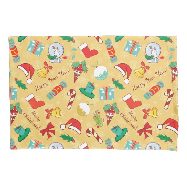 Christmas candy,bells and santa hat pillowcase (Front)