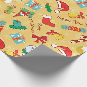 Christmas candy,bells and santa hat wrapping paper