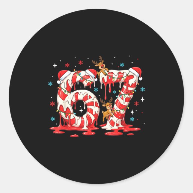 Christmas Candy Cane 67 Meme Six Seven Funny Boys  Classic Round Sticker (Front)