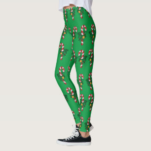 Christmas Candy Cane and Mistletoe Pattern Womens Leggings