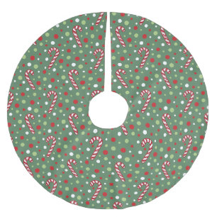 Christmas Candy Cane and Polka Dots Green Brushed Polyester Tree Skirt