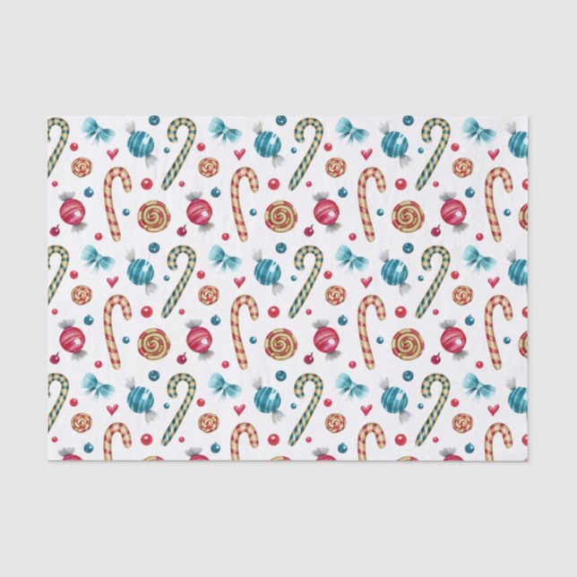 Christmas Candy Cane and Sweets  Tissue Paper (Front)