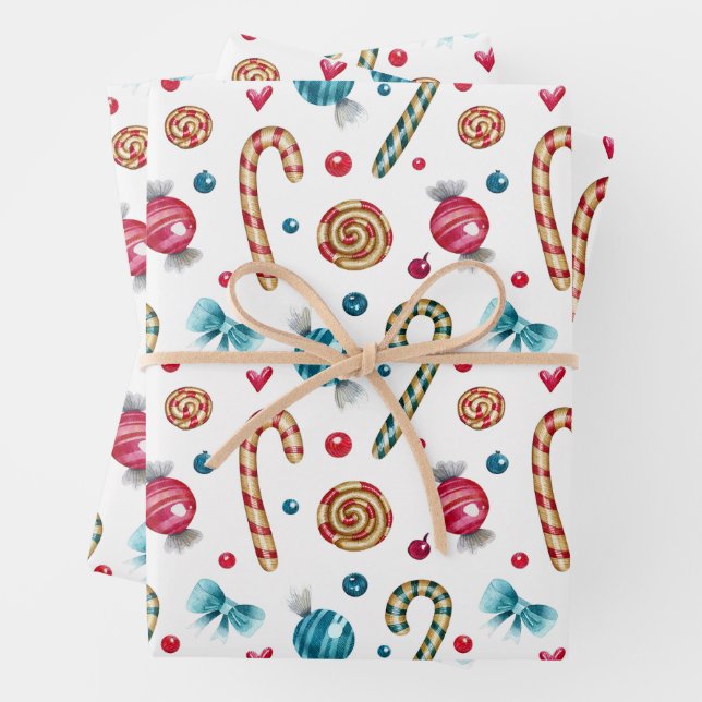 Christmas Candy Cane and Sweets  Wrapping Paper Sheet (In situ)
