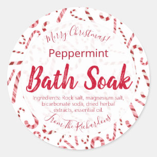 Christmas Candy Cane Bath Bomb Salt Soak Labels