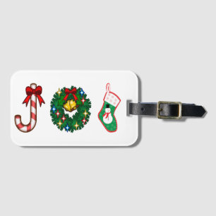 Christmas Candy cane Bells wreath Snowman Sock JOY Luggage Tag