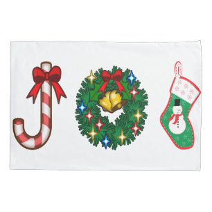 Christmas Candy cane Bells wreath Snowman Sock JOY Pillowcase