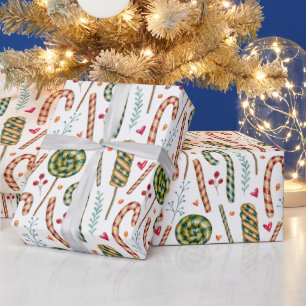 Christmas Candy Cane, Berries and Sweets  Wrapping Paper