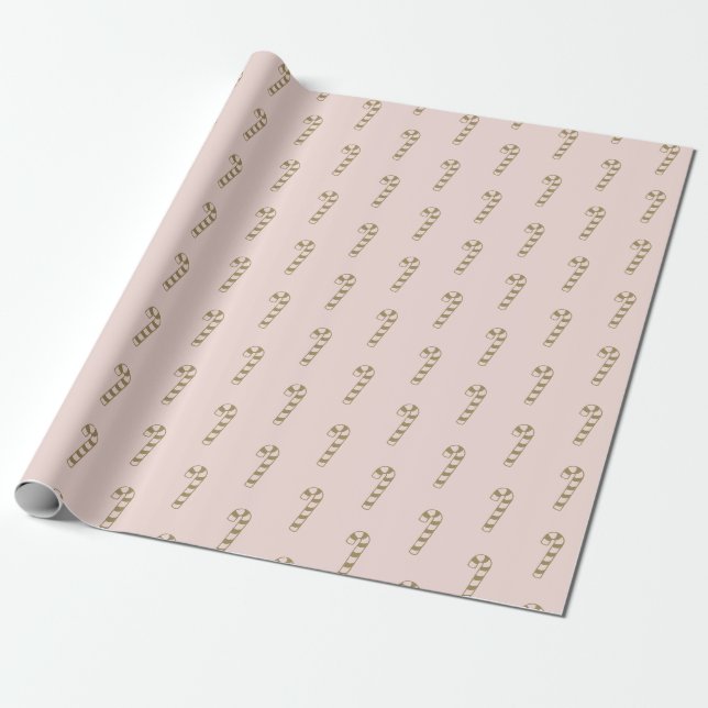 Christmas candy cane blush pink gold pattern cute wrapping paper (Unrolled)