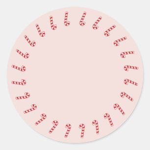 Christmas candy cane border red blush pink blank classic round sticker