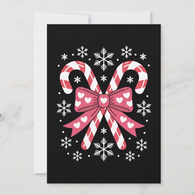 Christmas Candy Cane Bow Heart Snowflake Holiday Invitation (Front)