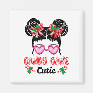 Christmas Candy Cane Cutie Messy Bun Girls Kids Xm Magnet