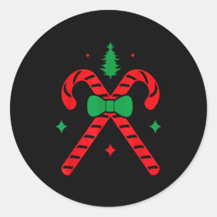 Christmas Candy Cane Design Red And Green Classic Round Sticker