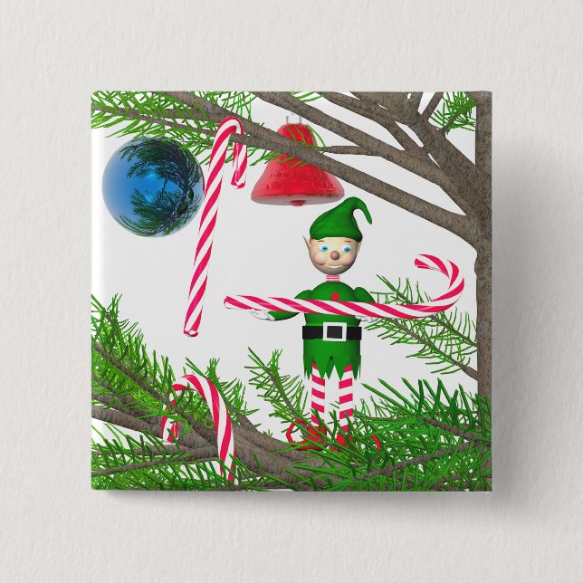 Christmas Candy Cane Elf 15 Cm Square Badge (Front)