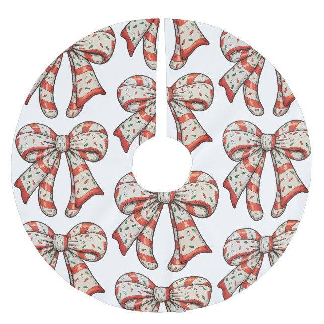 Christmas Candy Cane Girly Coquette Bow Xmas Brushed Polyester Tree Skirt (Front)