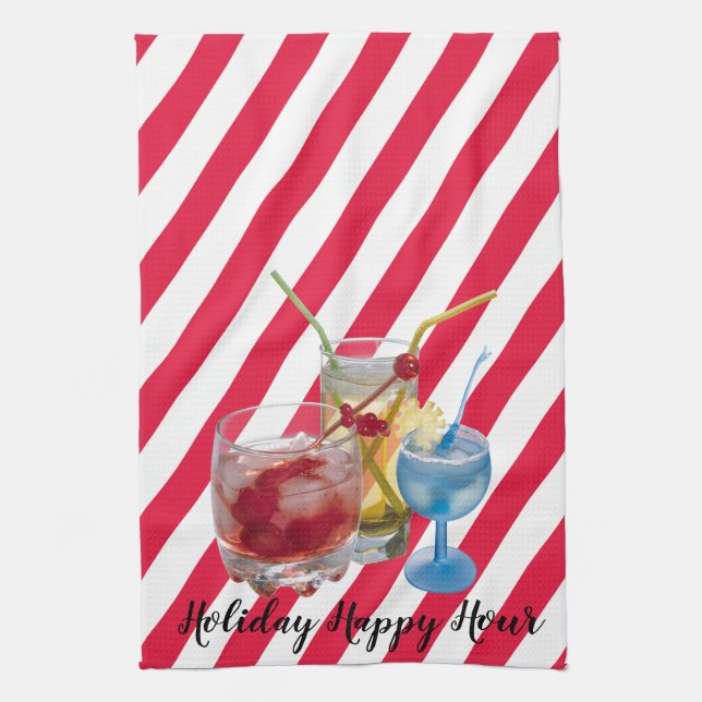 Christmas candy cane happy hour tea towel (Vertical)