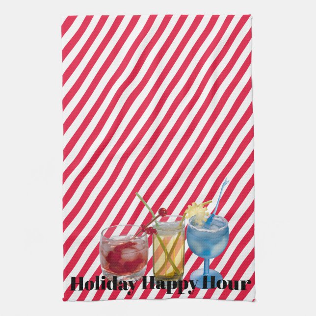 Christmas Candy Cane Happy Hour Tea Towel (Vertical)