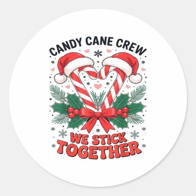 Christmas Candy Cane Heart Holiday Family Matching Classic Round Sticker (Front)