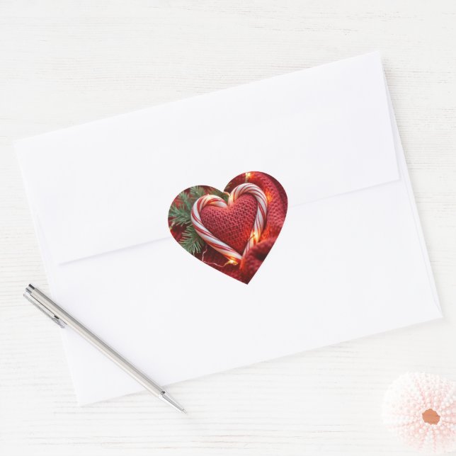 Christmas Candy Cane Heart With Lights Sticker (Envelope)