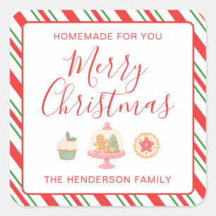 Christmas Candy Cane Homemade Baked Goods Square Sticker