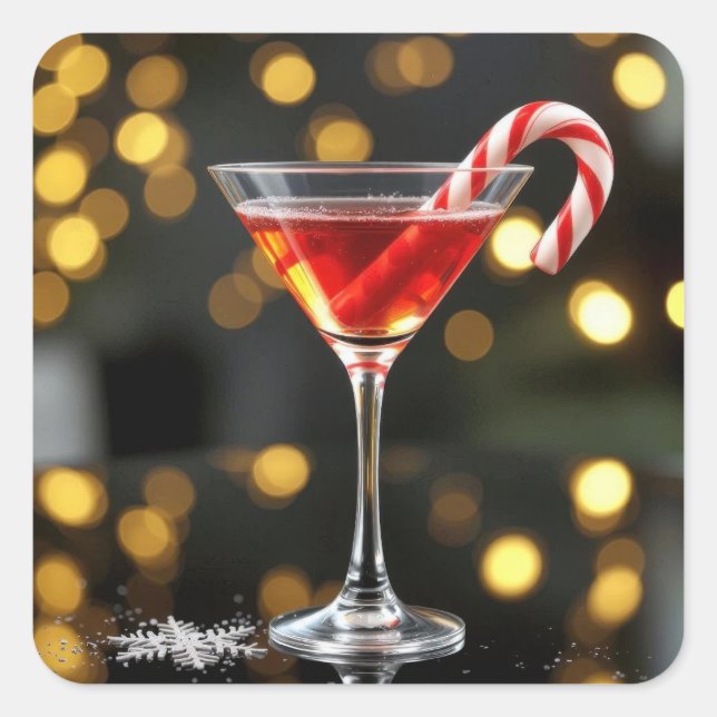 Christmas Candy Cane In a Cocktail Square Sticker (Front)