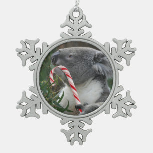 Christmas Candy Cane Koala Snowflake Pewter Christmas Ornament