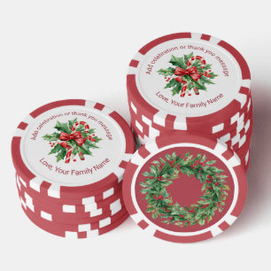 Christmas Candy Cane Mistletoe Custom Text Red Poker Chips