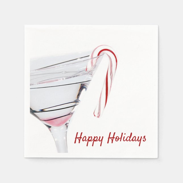 Christmas candy cane on cocktail glass napkin (Front)