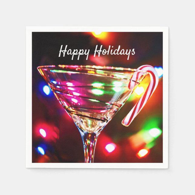 Christmas candy cane on cocktail party glass napkin (Front)