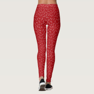 Christmas Candy Cane on Red Background Pattern Leggings