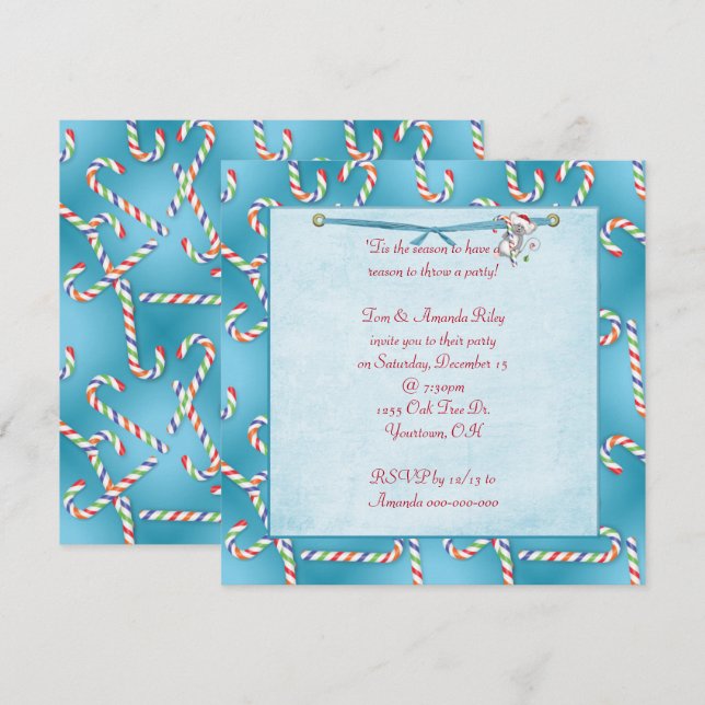 Christmas Candy Cane Party Invitation (Front/Back)