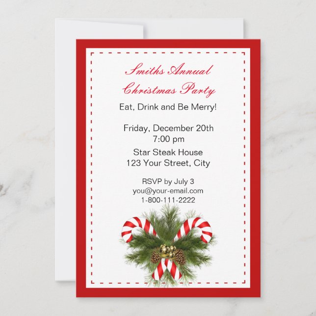 Christmas Candy Cane Party Invitations (Front)
