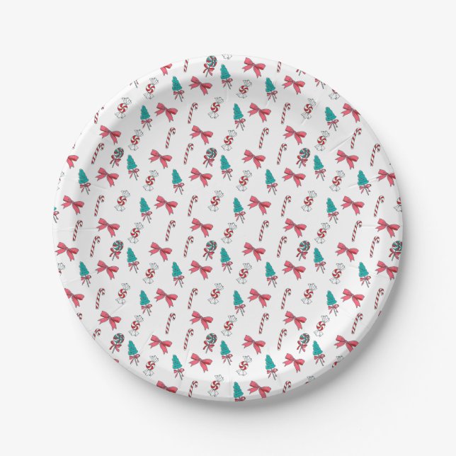 Christmas Candy Cane Pattern Paper Plate (Front)