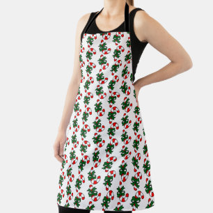 Christmas Candy Cane Pattern with Green Bows Apron