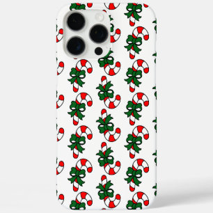 Christmas Candy Cane Pattern with Green Bows iPhone 16 Pro Max Case