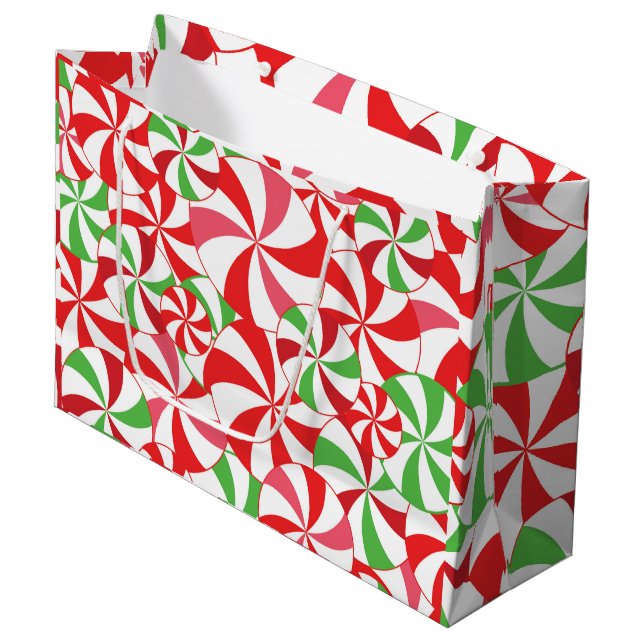 Christmas Candy Cane Pattern, Xmas Party Candy Large Gift Bag (Front Angled)