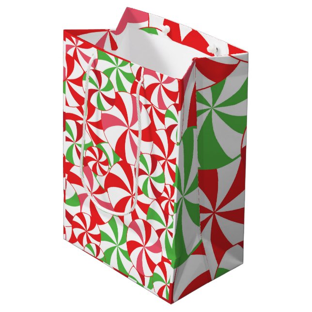 Christmas Candy Cane Pattern, Xmas Party Candy Medium Gift Bag (Front Angled)