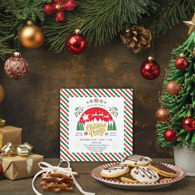 Christmas Candy Cane Peppermint Red Green Party Invitation (Creator Uploaded)