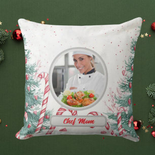 Christmas Candy Cane Personalised Chef Mum Photo Cushion